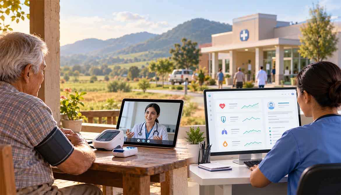 A Paitent in Remote Health Setup in Village Connecting to Doctor Remotely